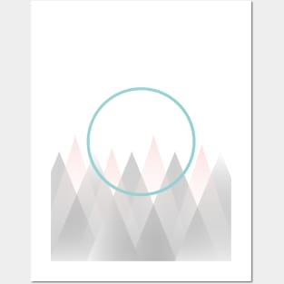 Minimal Abstract Graphic Mountains Circle Blue Mint Pink Gray Posters and Art